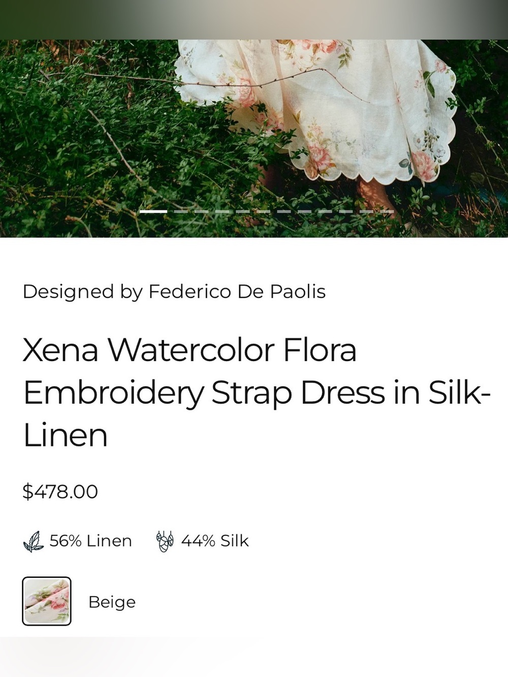 Xena Watercolor Flora Embroidery Strap Dress in Silk-Linen *NEEDS NEW ZIPPER* - Picture 6 of 10
